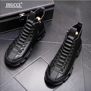 Men's boots men's warm leather fashion high top shoes Korean version trend youth casual men shoe cowboy ankle