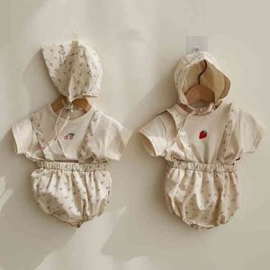 Born Neonate Set di abbigliamento Stile coreano Estate Ciliegia Fragola T-shirt in cotone stampato Pagliaccetti Bambino Bambini Abiti 210429