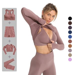 set da yoga per abbigliamento sportivo Collant top per abbigliamento sportivo senza cuciture pantaloncini da palestra fitness Vita alta Reggiseno da donna tuta a maniche lunghe 210802