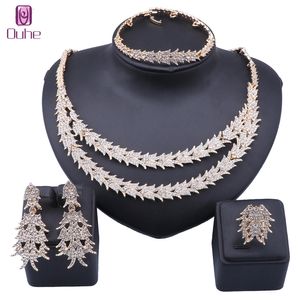 Bridal Dubai Gold Crystal Wedding Necklace Bracelet Earring Ring Jewelry Sets Nigerian Party Women Fashion Jewelry Set
