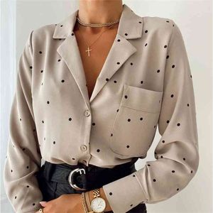Casual Chiffon Women Shirts Long Sleeve Polka Dot Print Blouse Button Up Top Spring Autumn 210427