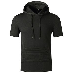 Black Solid T Shirt Men Workout Casual Muscle Gym T Shirts Mens Hooded Oversized Hip Hop Tee Shirt Summer Harajuku Hipster Tops 210524