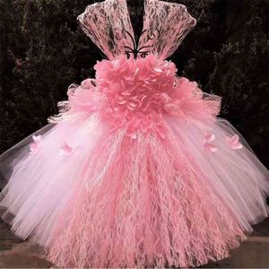 Meninas Pétalas Pétalas Renda Tutu Crianças Vestido De Flor Bola Vestido Com Fita Curva Crianças Natal Festa De Casamento Traje Vestidos 210317