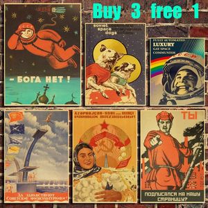 Schilderijen Russische propaganda Space Race Retro Kraft Paper Poster Bar Office Coffee Shop Home Art Wall Stickers