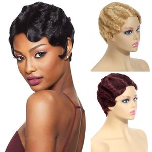 Short Human Hair Capless Wigs Water Wave Vintage Retro Wig Mutiple Color Perruques De Cheveux Humains RQY4331