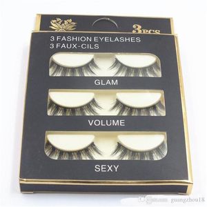 In stock Natural Handmade Black False Eyelashes Fashion Makeup Fake Eyelashes Cross Messy Soft 3D Eye Lashes 3pairs/set ottie