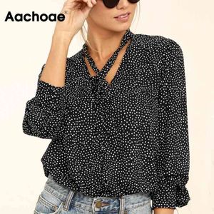 Vintage Polka Dot Print Blouse Women Bow Tie Collar Loose Casual Blouses Long Sleeve Chic Shirt Tops Blusas Mujer 210413