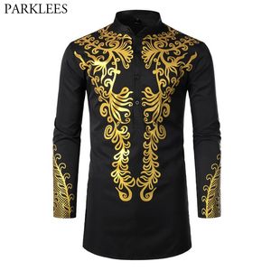 Hipster Mens African Dashiki Dress Shirt 2021 Märke Tribal Etniska Män Långärmad Svart T-shirts Afrika Kläder Camisa Mäns Casual