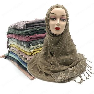 Flocked Bubble Cotton Scarf Hijabs for Muslim Women Solid Color Breathable Islamic Headscarf Arab Head Scarves 200*80CM