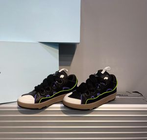 Lüks Tasarımcı Unisex Rahat Ayakkabılar Dikiş Renk Deri Dana Sneakers Açık Dantel-Up Sandshoes
