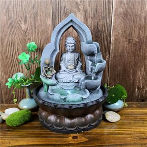 Decorative Objects & Figurines Indoor Air Humidifie Waterfall Fountain Office Tabletop Relaxation View With LED Light Lucky Feng Shui Buddha