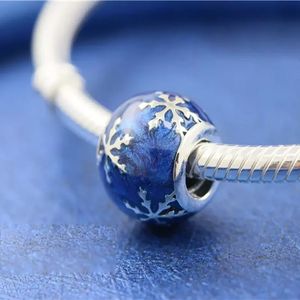 Designer di gioielli Bracciale in argento 925 Charm Bead fit Pandora Wintry Delight Smalto blu notte Bracciali scorrevoli Perline Charms stile europeo Perline Murano