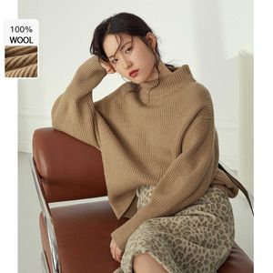 FANSILANEN 100% wool oversized turtleneck knitted sweater Women casual streetwear autumn winter pullover Female knitwear jumper 210607