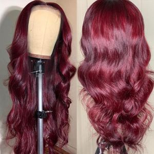 Parrucche anteriori in pizzo 13x1 brasiliane dell'onda del corpo Blu Rosso Rosa 99j Capelli umani Remy colorati Lac e Front Wig Capelli umani pre-pizzicati