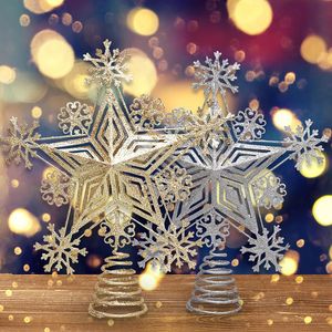 Wholesale star tree topper for sale - Group buy Christmas Decorations Tree Topper Glitter Snowflake Gold Metal Star Perfect For Any Size