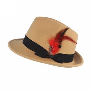 Mulheres Fedora Chapéu com Penas Homens Pequeno Brim bonés Mulher sentida Chapéu Senhoras Fedoras Homem Casual Cap Feminino Masculino Top Caps Primavera Outono Inverno Moda Acessórios Atacado