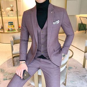 Men suits Plaid Suit Sets 4 Colors Choose High-end Mens Business Wedding Party Dress Man Jacket with Vest and Pants Size 5XL