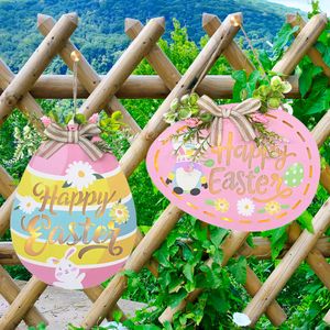 Easter Party Wooden Door Sign with Lights Eggs Shaped Happy Easter Letters Shop Home Decoration