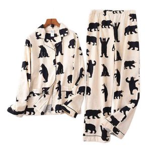 Netter weißer Bär 100% gebürstete Baumwolle Frauen Pyjama-Sets Herbst Lässige Mode Nachtwäsche Frauen Homewear Sexy Pijamas Mujer 211215