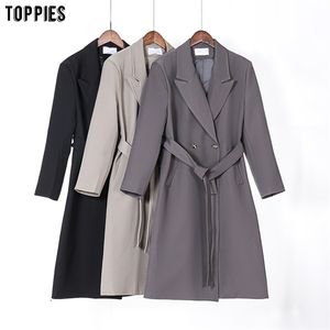 women long blazer dress double breasted oversized coat belt jacket fall Lady outwear 210421