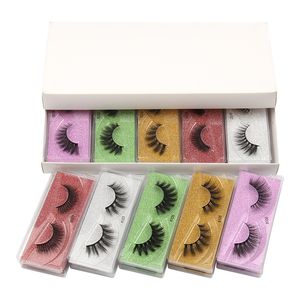 Wholesale Handmade 3D Faux Mink Fake Eyelashes Color Bottom Card with Separated Cases Cosmetics Makeup False Lashes