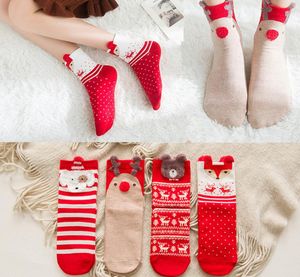 Calzini natalizi da donna per le vacanze in cotone Fun Elk Snowman Crew Calze Ragazze Novità Regali di Natale Rosso Bianco