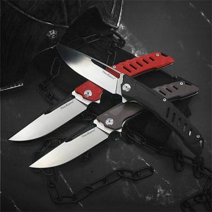 New R7 Flipper Folding Knife D2 Satin Drop Point Blade G10 + Aviation Aluminum Handle Ball Bearing Fast Open Knives 4 Handle Colors