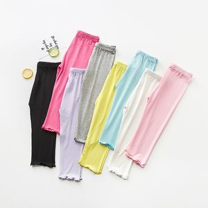 Verão Bebê Curto Meninas Leggings Crianças Calças Calças Calças de Candy Cor Modal Ruffles Calças de Segurança M3993