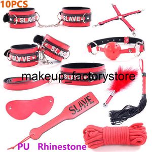 Massage 10-piece Adult BDSM Sexy Leather Gift Bondage Set Handcuffs Whip Gag Erotic Games Sex Toys for Women Couple Flirting Store