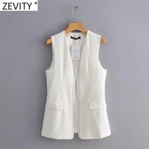 Kobiety Moda Czarny Biały Kolor Bez Rękawów Kamizelka Kurtka Biurowe Panie Otwarte Stitch Garnitury Kamizelki Kieszenie Outwear Topy CT704 210817