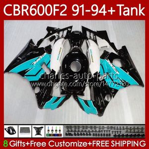 Karosseri + tank för Honda CBR600F2 600CC 600FS 91-94 Body 63NO.172 CBR 600 600F2 CBR600 F2 FS CC 1991 1992 1993 1994 CBR600FS CBR600-F2 91 92 93 94 Cyan Black Fairing Kit