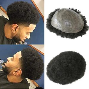 Cienka skóra 6mm Mężczyzna Afro Curly Hair Unit Black Mens Kinky Curl Mężczyzna Peruka Ludzkie Włosy Peruki Curls PU Pełna maszyna