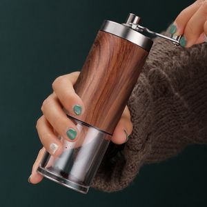 Wood Grain Coffee Grinder Silver Stainless Steel Manual Handmade Bean Burr Grinders Mill Kitchen Tool