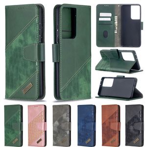 Crocodile Credit ID -kortplats Holder Men Flip Cover Case för Samsung S10 S20 S21 S22 A12 A13 A23 A32 A52 A72 A33 A52 A73 5G