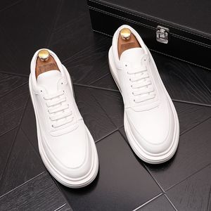 Primavera Outono Casual Party Shoes de Casamento Levante Respirável Liso Lace-Up Masculino Sneakers Moda Branco Negócios Travel Locais B176