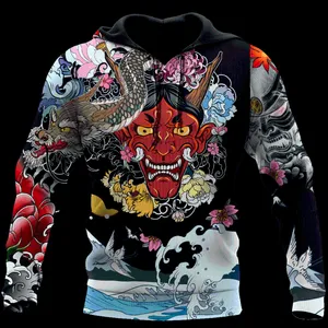 Herren Hoodies Sweatshirts Mode Samurai Oni Maske Tattoo 3D Druck Herbst Männer Hoodie Unisex Kapuzenpullover Straße Freizeitjacke Trac