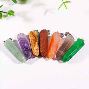 Natural Stone hexagonal prism opal Tiger's Eye Pink Quartz Crystal Healing Chakra Pendants Charms DIY necklace earrings Jewelry Accessories Making