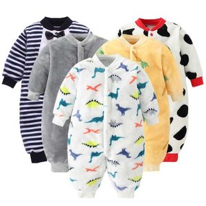 Född baby vår vinterkläder spädbarnjacka för tjejer jumpsuit boys mjuk flanell bebe romper 0-18 månad 211229