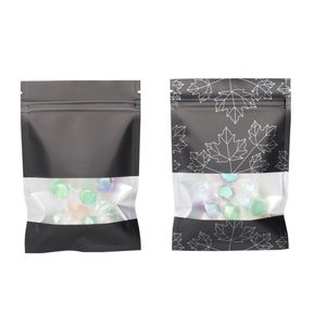 1000Pcs/lot 2 Styles Solid Color Maple Leaf Window Aluminum Foil Bag Flat Bottom Metallic Mylar Black Zipper Lock Bag