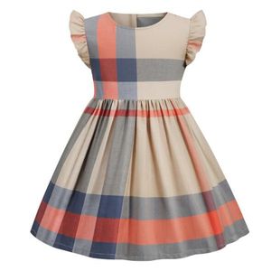 2022 sommer Neue Ankunft Plaid kinder Tragen Mode Mädchen Kleid Baumwolle Kurzarm Prinzessin Kinder Casual Kleidung 2-6 jahre