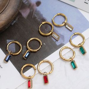 Accessori per gioielli con orecchini a cerchio rotondi in oro 14k placcati in acciaio inossidabile con cristalli colorati classici rettangolari geometrici