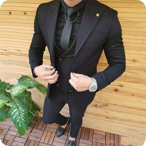 Yakışıklı Groomsmen Tek Düğme Damat Smokin Tepe Yaka Erkekler Takım Elbise Düğün / Balo / Yemeği Adam Blazer (Ceket + Pantolon + Kravat + Yelek) W487