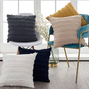 Cushion/Decorative Pillow 45x45cm White Boho Throw Cover Cotton Linen Cushion Cases For Home Sofa Couch Living Room Bedroom Decoration