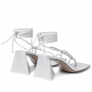 High Chunky 2024 Ladies Satin Leather Heel Sandals Solid Cross-tied Lace Up Peep-toe Square Toe Head Wedding Party Shoes Size 34-43 White 49 c
