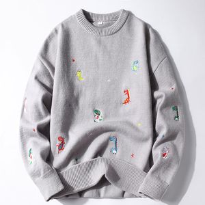 Hmz vinter stickad broderi tröja män harajuku hip hop streetwear pullover jumper män kläder mode tecknad par tröjor