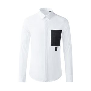 黒と白のスプライシングポケットメンシャツソリッドカラー長袖スリムなビジネスマレシャツ2021 100％ピュアコットンドレスシャツ