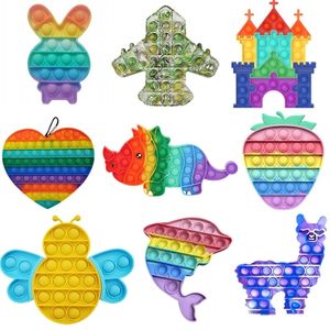 100st Senaste Fidget Leksaker Rainbow Silicone Push Bubble Decompression Vuxna Anti Stress Kids Desk Board Funny Party Gifts