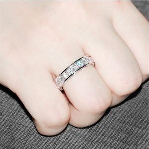 Wieczność 3 rzędowe Pełny Laboratorium Pierścień Diamentowy 925 Sterling Silver Engagement Wedding Band Pierścienie Dla Kobiet Oświadczenie Narodówce Biżuteria