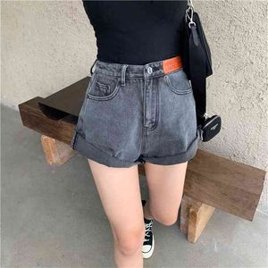 Retro High Waist Wide Leg A-Line Denim Shorts Women Plus Size Loose Causal Streetwear Summer Beach Sexig Kort Mini Jeans 210601