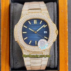 Eternity Jewelry Watches RRF 5719 V2 Versione di aggiornamento CAL.324 Automatico 5711 Blue Dial Iced Out Mens Guarda Diamond Inlay Inlay Gold Case in acciaio Diamonds Bracciale 7118 Hip Hop